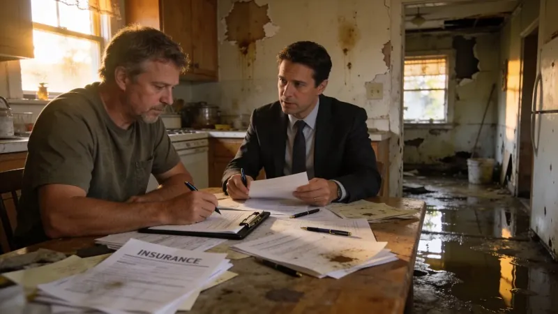 Homeowner documenting water damage with photos for insurance claim filing