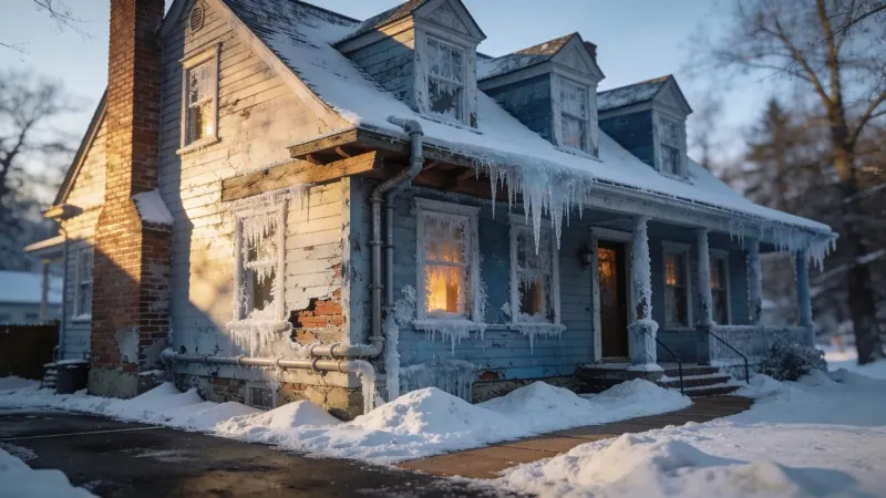 Northeast property with winter pipe burst water damage being restored