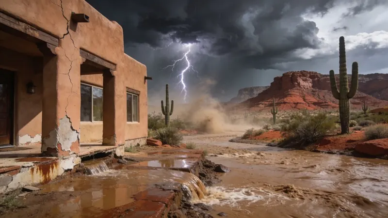 Southwest desert home with monsoon water damage and flash flood restoration