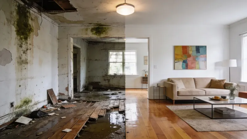 Water damage restoration timeline showing extraction drying and rebuild phases